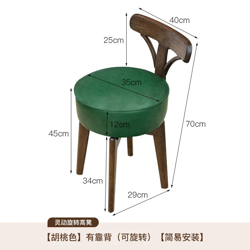 Rotating Small Chair Solid Wood Household Low Stool Sturdy Backrest Adult Child Rotating Living Room Sofa Dining Room Furniture