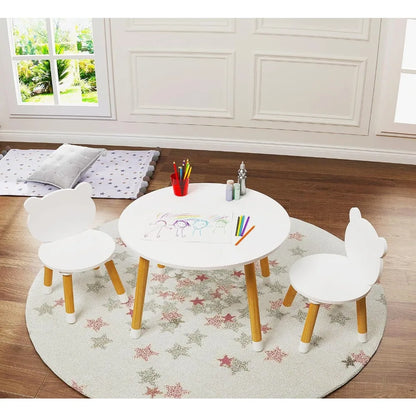 Ensemble table et chaises en bois pour enfants UTEX, table de jeu pour enfants avec 2 chaises, table ronde pour enfants 3 pièces pour tout-petits, filles, garçons, blanc