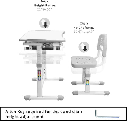 Ensemble bureau et chaise pour enfants VIVO gris à hauteur réglable | Poste de travail interactif pour enfants