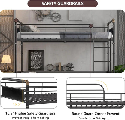 1 lit superposé en métal Twin Over Twin, lits superposés jumeaux convertibles en 2 lits jumeaux individuels pour enfants et adultes, garde-corps de 16,5 po de hauteur