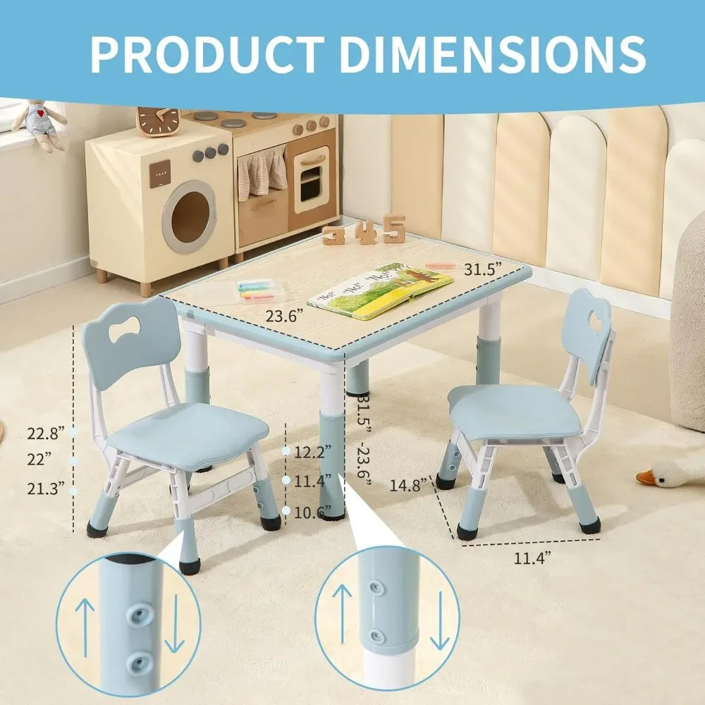 Ensemble table et 2 chaises pour tout-petits, table et chaises réglables en hauteur, table d'activités pour enfants pour garçons et filles de 3 à 8 ans