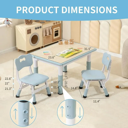 Ensemble table et 2 chaises pour tout-petits, table et chaises réglables en hauteur, table d'activités pour enfants pour garçons et filles de 3 à 8 ans