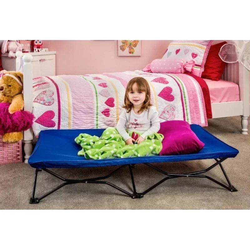 Cama portátil para niños pequeños, sábana ajustable de color azul