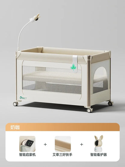 Smart crib foldable splicing queen bed movable newborn diaper table baby bed