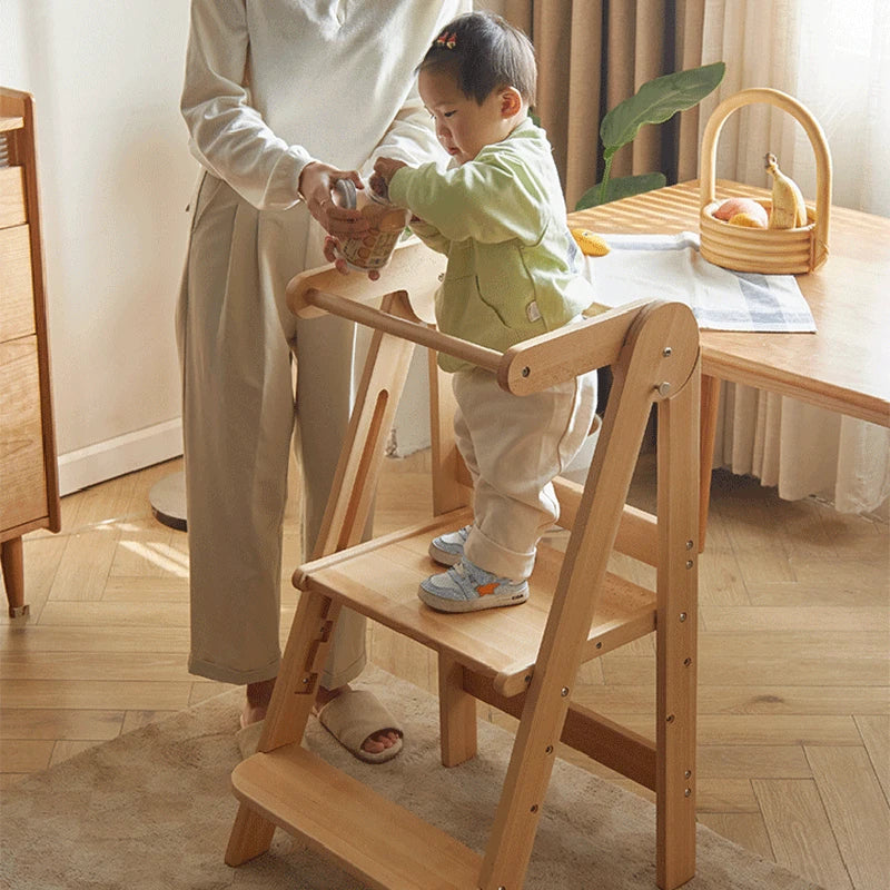 Portable Children's Folding Chairs Multifunction Height Adjustable Step Stools Solid Wood Children's Foldable Footrest Armchairs