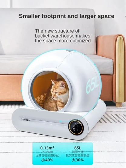 Tonepie 65L Bac à litière automatique intelligent pour chat Bac à litière pour chat entièrement fermé et autonettoyant Bac à litière pour animaux de compagnie