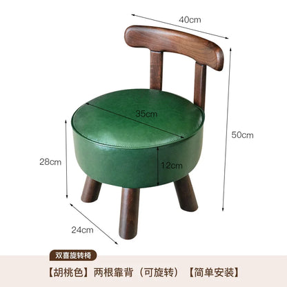 Rotating Small Chair Solid Wood Household Low Stool Sturdy Backrest Adult Child Rotating Living Room Sofa Dining Room Furniture