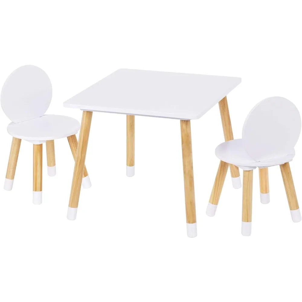 Ensemble table et chaises en bois pour enfants UTEX, table de jeu pour enfants avec 2 chaises, table ronde pour enfants 3 pièces pour tout-petits, filles, garçons, blanc