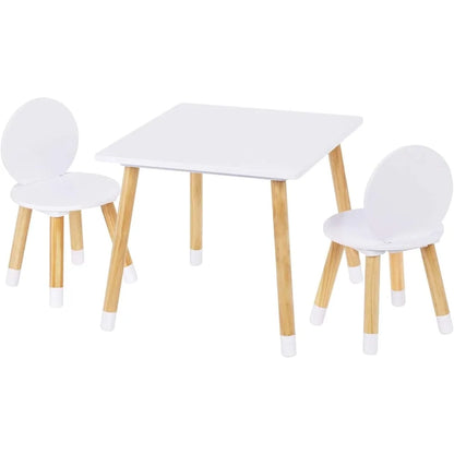 Ensemble table et chaises en bois pour enfants UTEX, table de jeu pour enfants avec 2 chaises, table ronde pour enfants 3 pièces pour tout-petits, filles, garçons, blanc