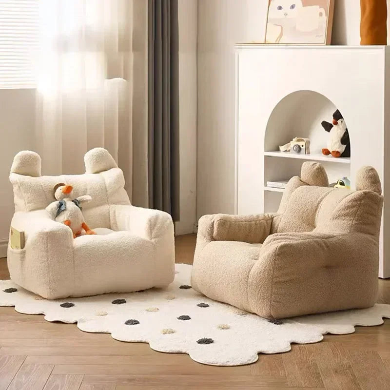 Mini Wool Fabric Cute Sofa Cotton and Linen Lazy Sofa Chair for Children's Room Furniture Removable and Washable Couch Lamb