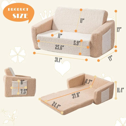 Sofá cama plegable 2 en 1 extra ancho para niños pequeños, sofá cama Sherpa para sala de juegos, convertible para niños