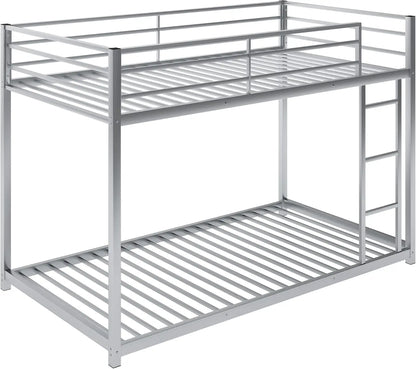 Low Metal Bunk Beds for Kids Twin Over Twin Bunk Beds with Built-in Ladder (Twin Over Twin, Silver)