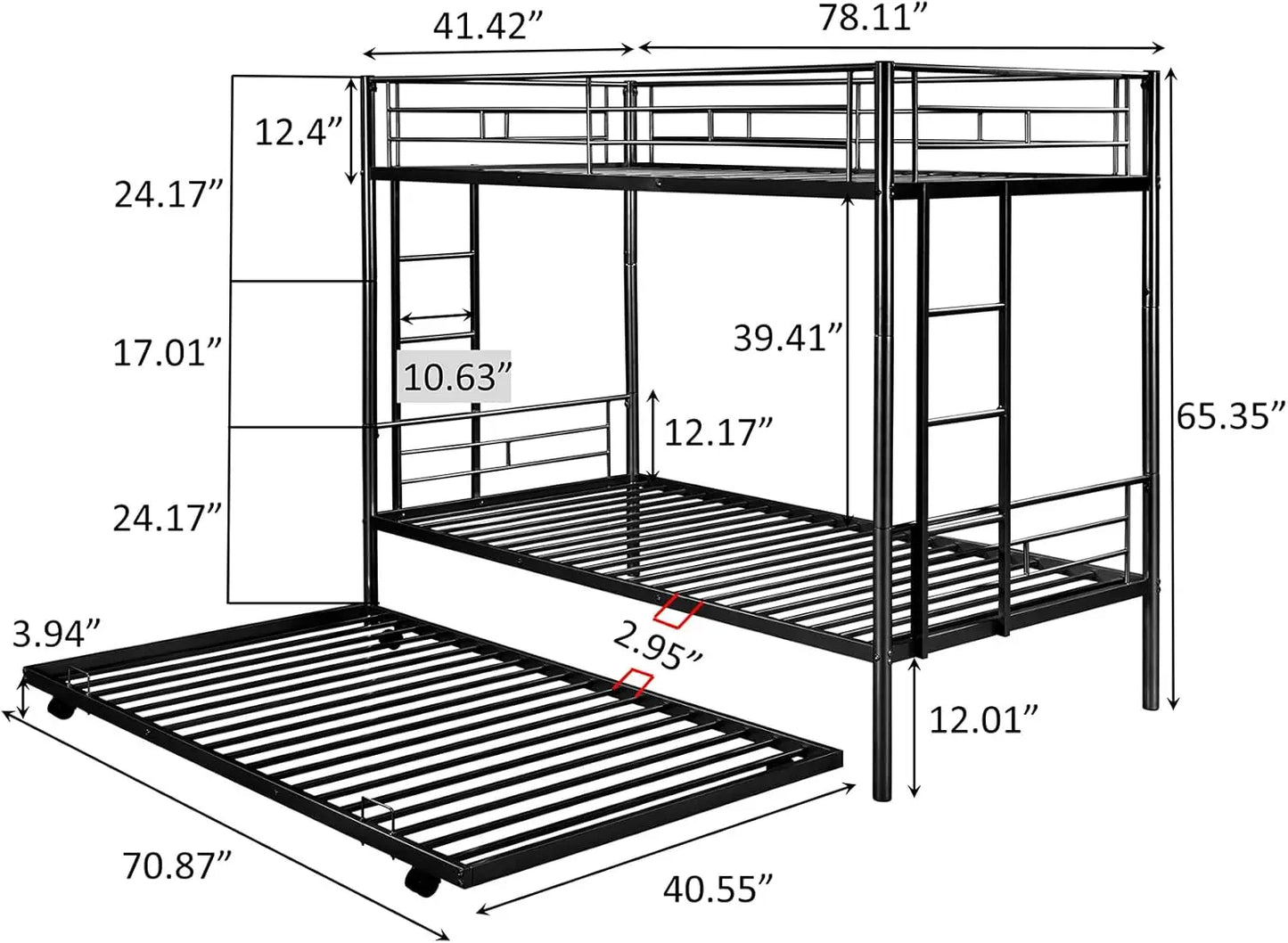 Litera de metal doble sobre doble con estructura de cama nido, litera resistente con 2 escaleras laterales, litera convertible con protección de seguridad