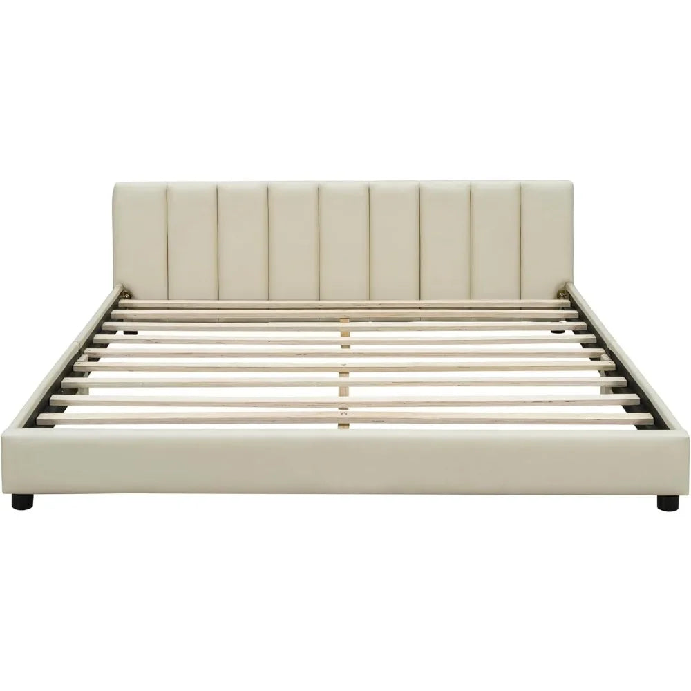 Queen Size Upholstered Platform Bed for Mother Child Elegant Design PU Leather Safety Rail Multi-functional Design Children Beds