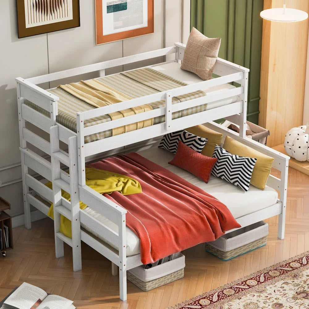 Lit superposé en bois Twin XLOver Queen avec échelle, lits superposés pour enfants, lit pour enfants, meubles pour bébé, lits pour enfants pour filles, meubles blancs