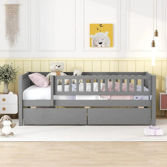 Cama individual con cajones, sofá cama para niños con espacio de almacenamiento, estructura de cama de madera con listones para niños, bebés, niños y niñas