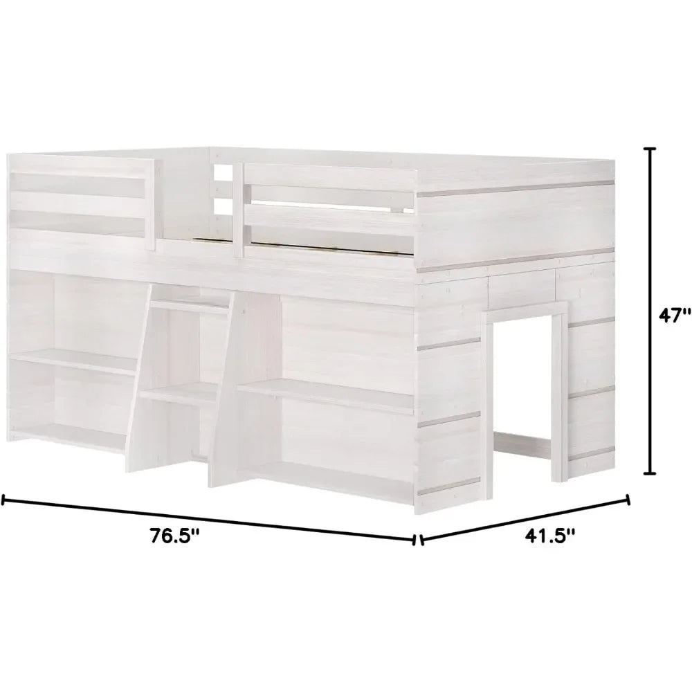 Lit mezzanine bas de ferme moderne, cadre de lit double pour enfants avec 2 bibliothèques, facile à assembler, meubles de chambre à coucher pour enfants