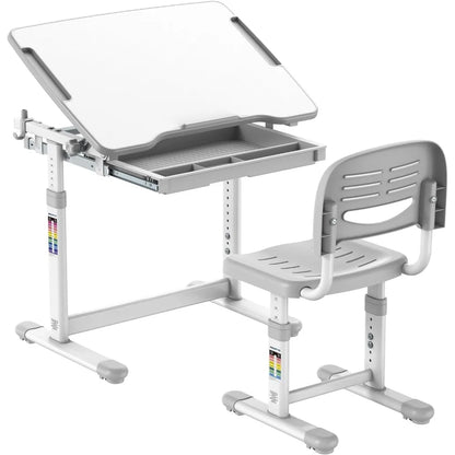 Ensemble bureau et chaise pour enfants Mount-It!, poste de travail ergonomique réglable en hauteur avec tiroir de rangement, gris (gris)