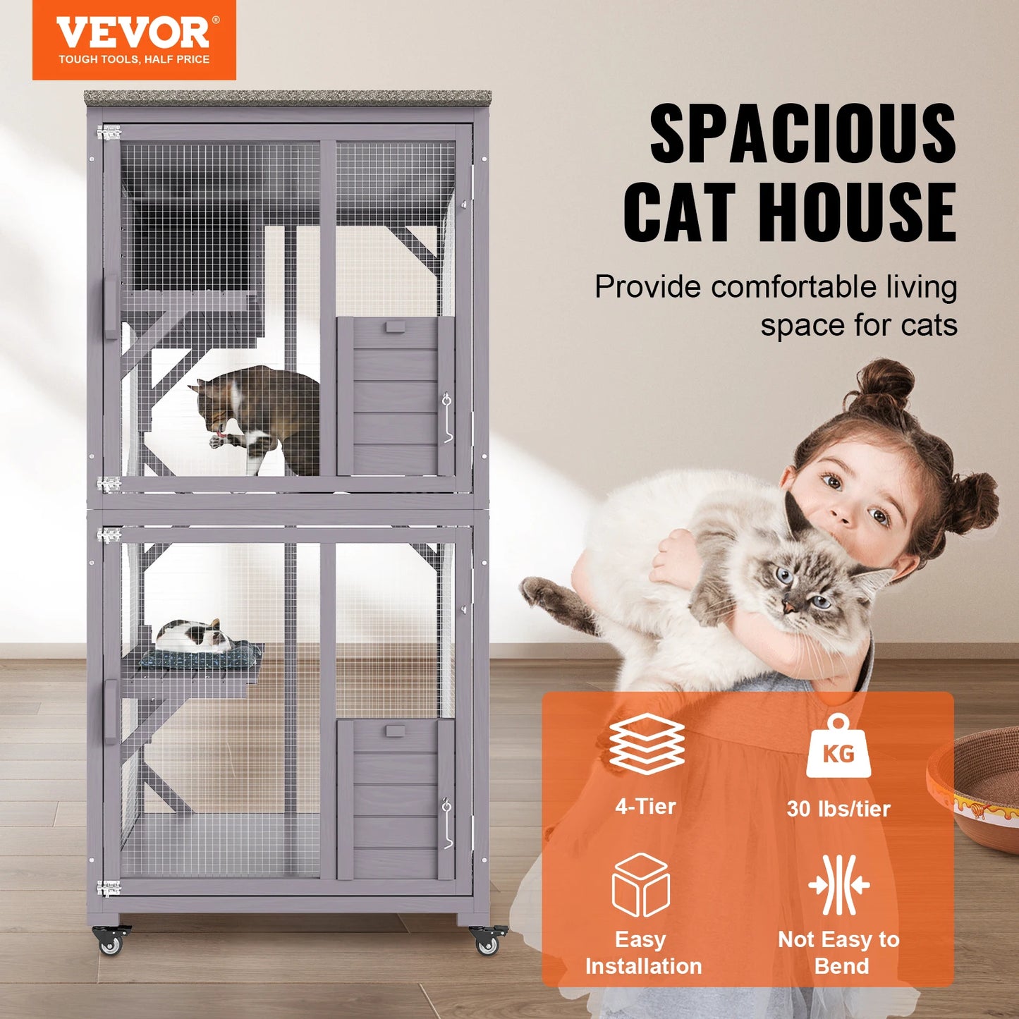 VEVOR - Casa de juegos grande de 3/7 niveles para gatos, conejos, cerdos, perros, corral grande para hacer ejercicio, caja grande para gatos, árbol grande de madera para gatos, casa para gatos para conejos