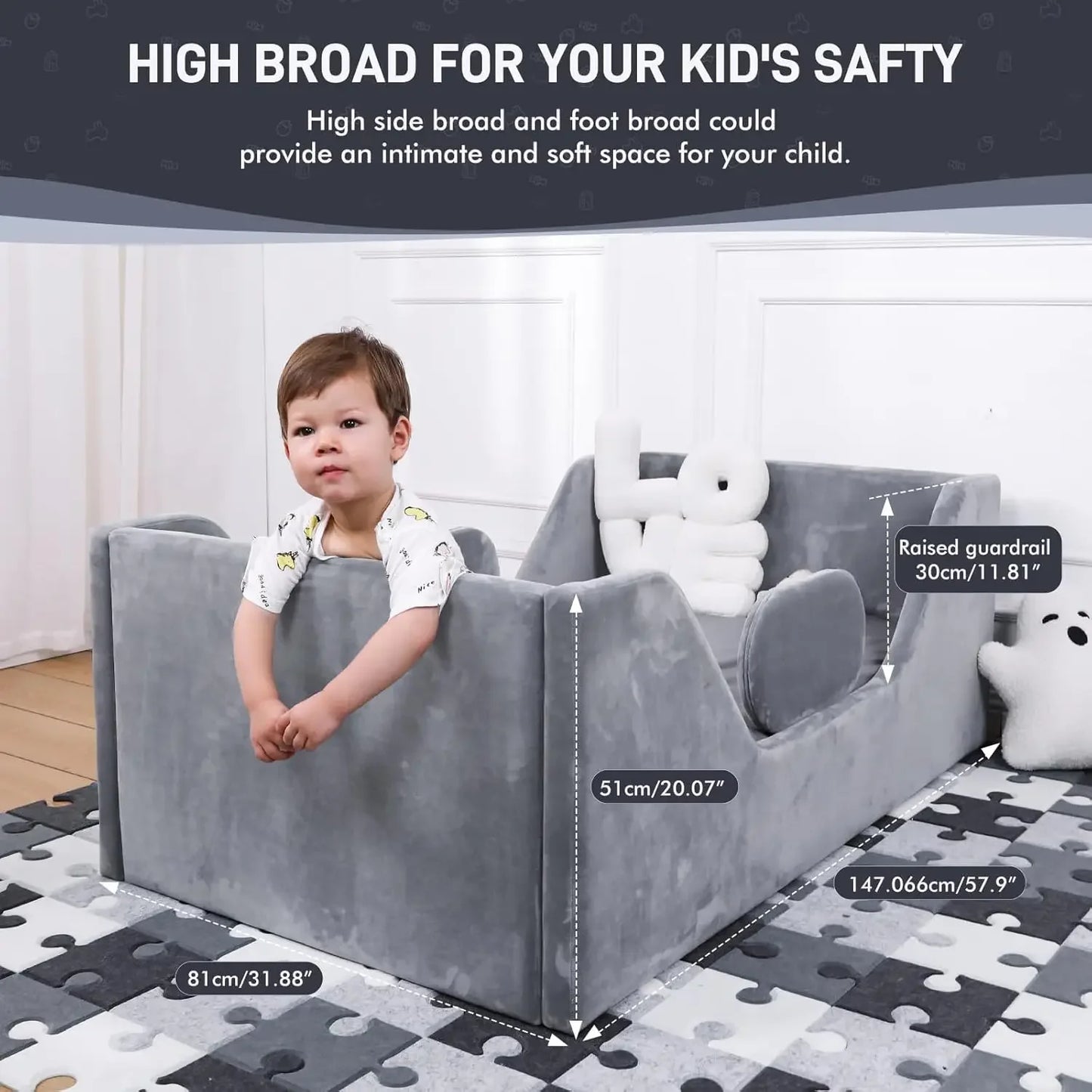 Cama para niños pequeños, cama para niños con ancho extra de seguridad, cama para niños pequeños de tamaño cuna estándar, camas para niños pequeños de tela certificadas, cama para niños pequeños