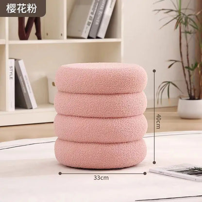 Living Room Household Small Round Stool Net Red Children Sofa Stool Lambskin Simple Sitting Stool Shoe Changing Chair Furniture