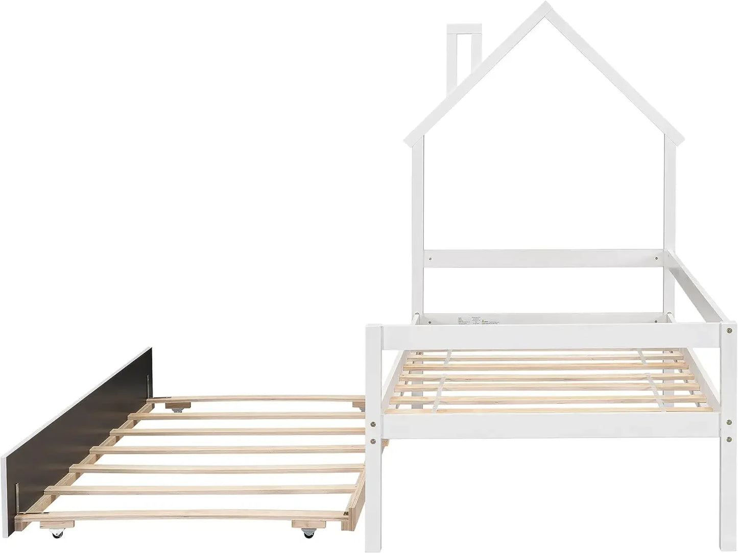 Cama nido con forma de casa de tamaño estándar para dormitorio de niños y niñas, cama de plataforma Montessori con cabecero y barandillas de longitud, sin caja