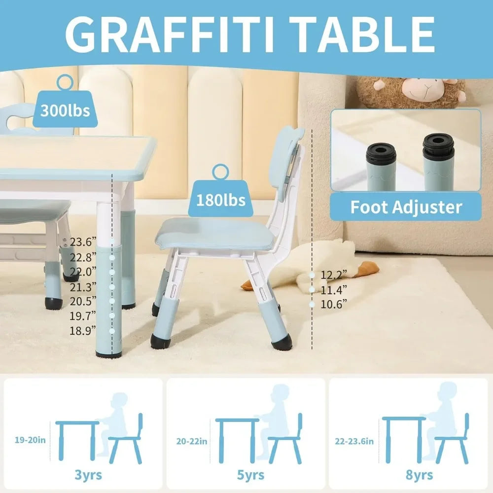 Mesa y 2 sillas para niños pequeños Juego de mesa y sillas para niños de altura regulable Mesa de actividades para niños y niñas de 3 a 8 años