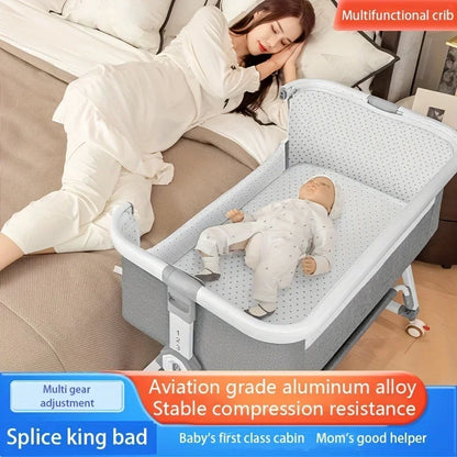 Multi Functional Baby Crib with Foldable Height Adjustment Splicing, Portable and Movable Bedside Swing, Cradle, Sleeping Bed