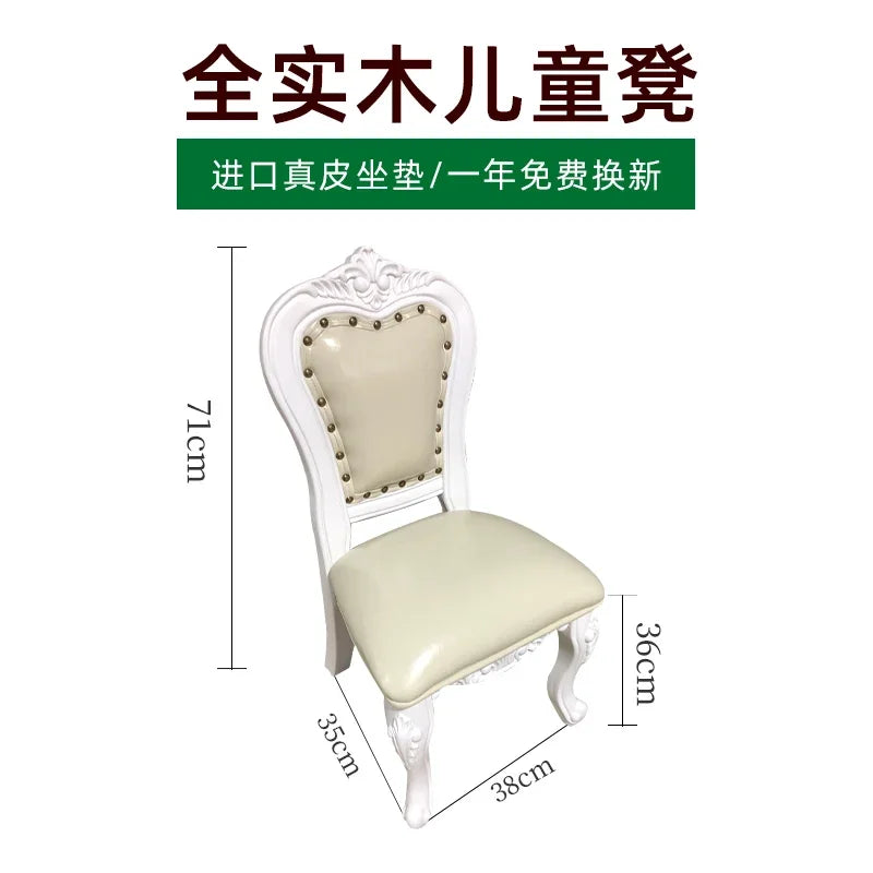 Solid Wood Small Chair Low Stool Children Backrest Leather Living Room Sofa Coffee Table Stool Dressing Household Home Furniture