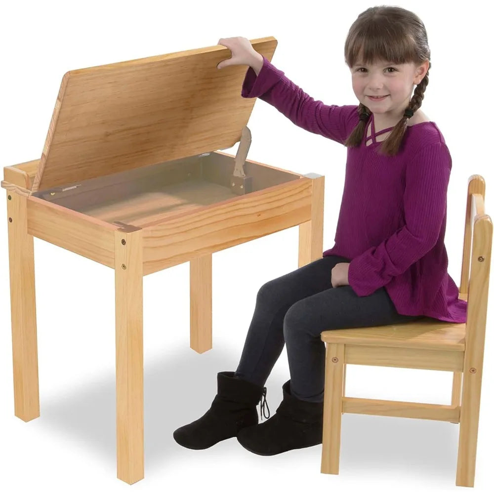 Melissa & Doug Wooden Lift-Top Desk & Chair - Honey Table and Chair Set for Kids  Table and Chairs Set