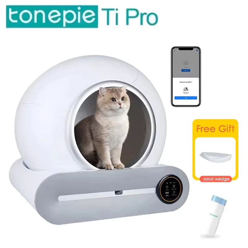 Tonepie 65L Bac à litière automatique intelligent pour chat Bac à litière pour chat entièrement fermé et autonettoyant Bac à litière pour animaux de compagnie