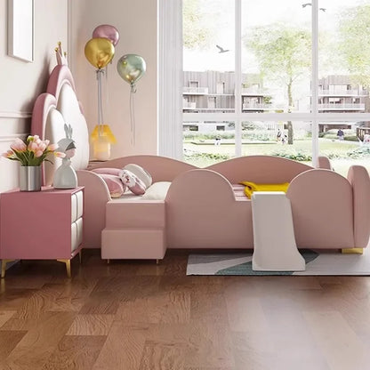 Cama doble de princesa suave para niñas, moderna cama tipo loft de cuero de lujo para niños, camas tamaño queen para bebés, muebles de dormitorio