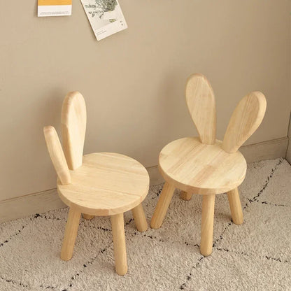 Silla pequeña con orejas de conejo para niños, taburete de madera maciza con dibujos animados, taburete para lustrar zapatos, respaldo para niños, muebles para el hogar