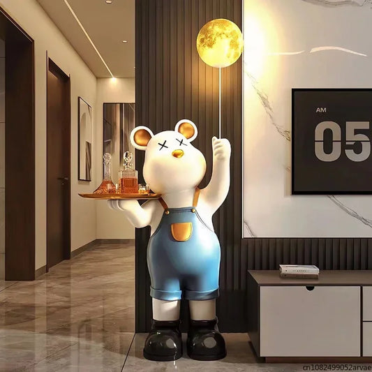 Adornos de escultura de oso violento de gran tamaño con forma de luna, mueble de TV para dormitorio y decoración creativa para habitación de niños, regalos luminosos para el hogar