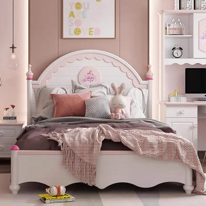 Simple Children Bed With Bedside Table Household Bedroom Furniture Matching Closet Lovely Solid Wood Frame Kids Bed For Girls