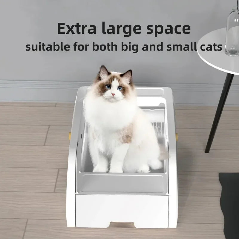 Caja de arena para gatos autolimpiante Bandeja automática eléctrica para gatos con extremo abierto Sensor infrarrojo Múltiples gatos Adecuado para gatos grandes Producto