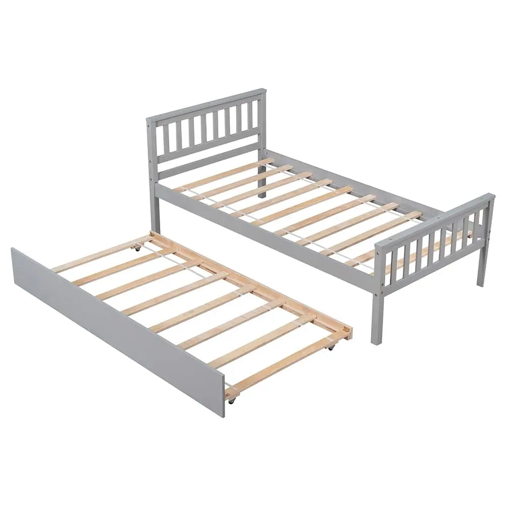 Lit plateforme double avec tête de lit gigogne, peu encombrant, capacité de charge de 250 lb, cadre de lit pour enfants, garçons, filles, adolescents