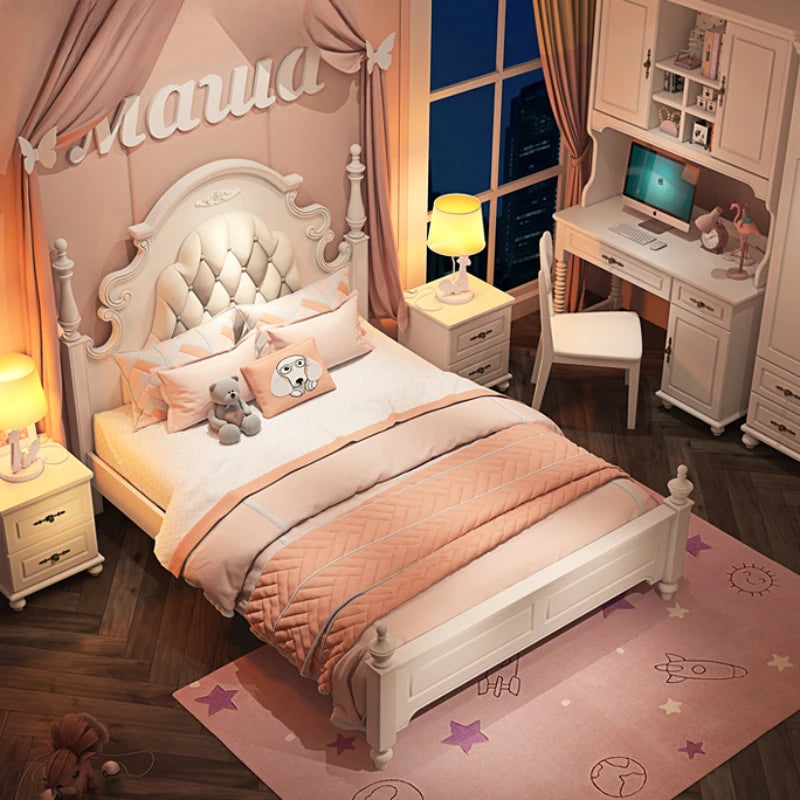 Lit pour enfants de luxe Princess American Pretty Pink White Queen Bed Comferter Luxury Kinderbett Furniture Home