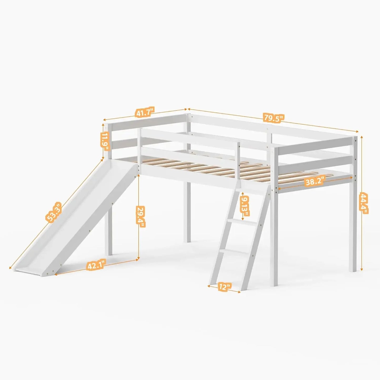 Lit mezzanine avec toboggan, cadre de lit mezzanine simple en bois avec échelle d'escalade et espace de rangement pour enfants et tout-petits (blanc)