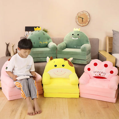 MOMO - Sofá infantil con bonitos dibujos animados, plegable, pequeño, para niñas, princesas, bebés y niños pequeños, asiento para niños pequeños de doble propósito