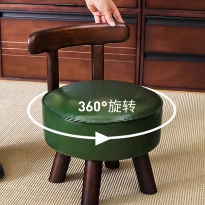 Rotating Small Chair Solid Wood Household Low Stool Sturdy Backrest Adult Child Rotating Living Room Sofa Dining Room Furniture