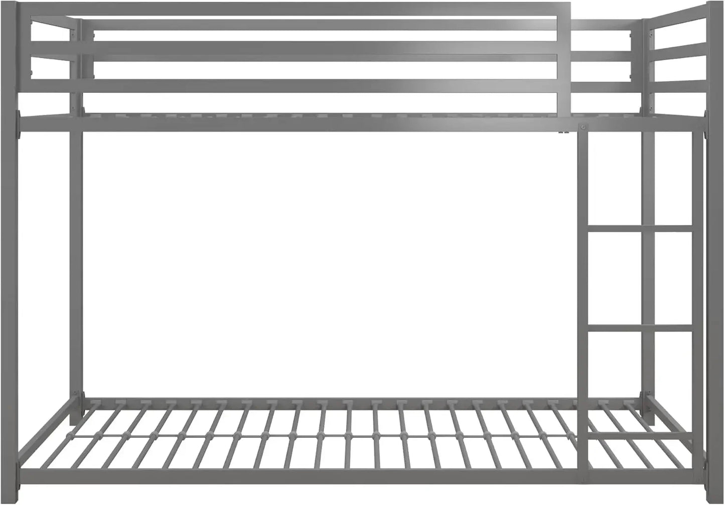 Litera de metal Miles Low para niños, con escalera incorporada, barandilla alta y listones de metal, litera inferior para cama de piso, sin caja