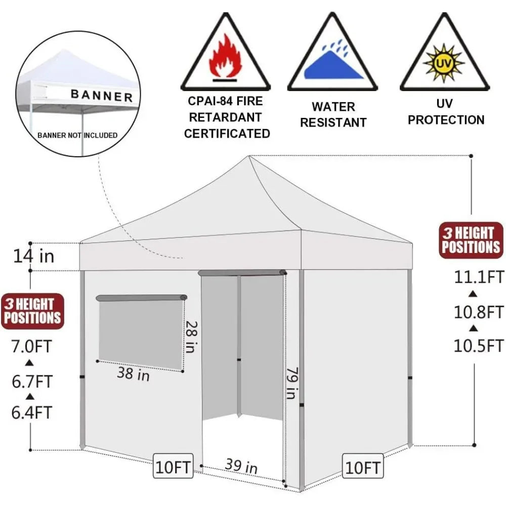 Carpa con dosel emergente, carpa comercial instantánea con 4 paredes laterales con cierre de cremallera extraíbles y bolsas con ruedas, 4 bolsas de arena