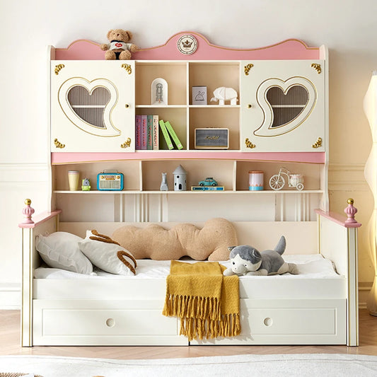 Bonita cama infantil para niñas, con almacenamiento, colchón, cómoda, cama alta, princesa, color blanco, muebles de dormitorio para niños