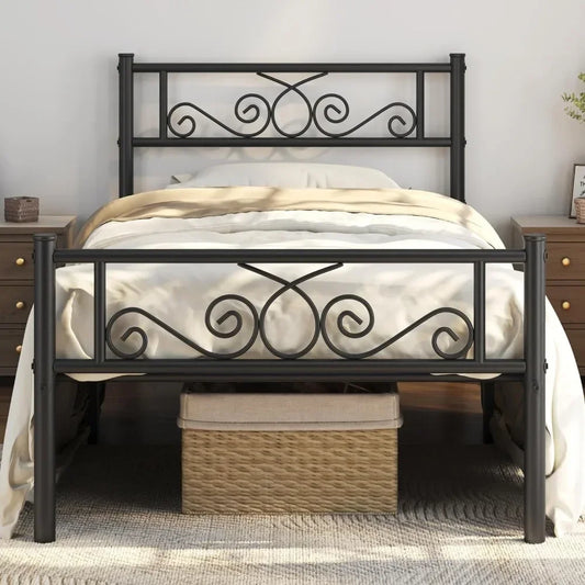 Marcos de cama Twin XL Plataforma de metal con cabecera y pie de cama No necesita somier Fácil montaje