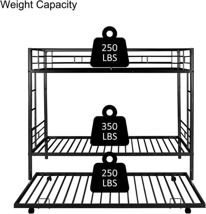 Litera de metal doble sobre doble con estructura de cama nido, litera resistente con 2 escaleras laterales, litera convertible con protección de seguridad