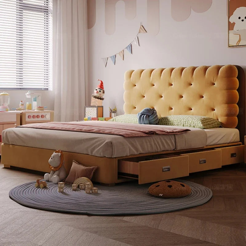 Juego de cama doble moderna y suave de princesa, colchón de lujo para niñas y niños, camas tipo loft tamaño queen, literas, sofá, muebles para el hogar