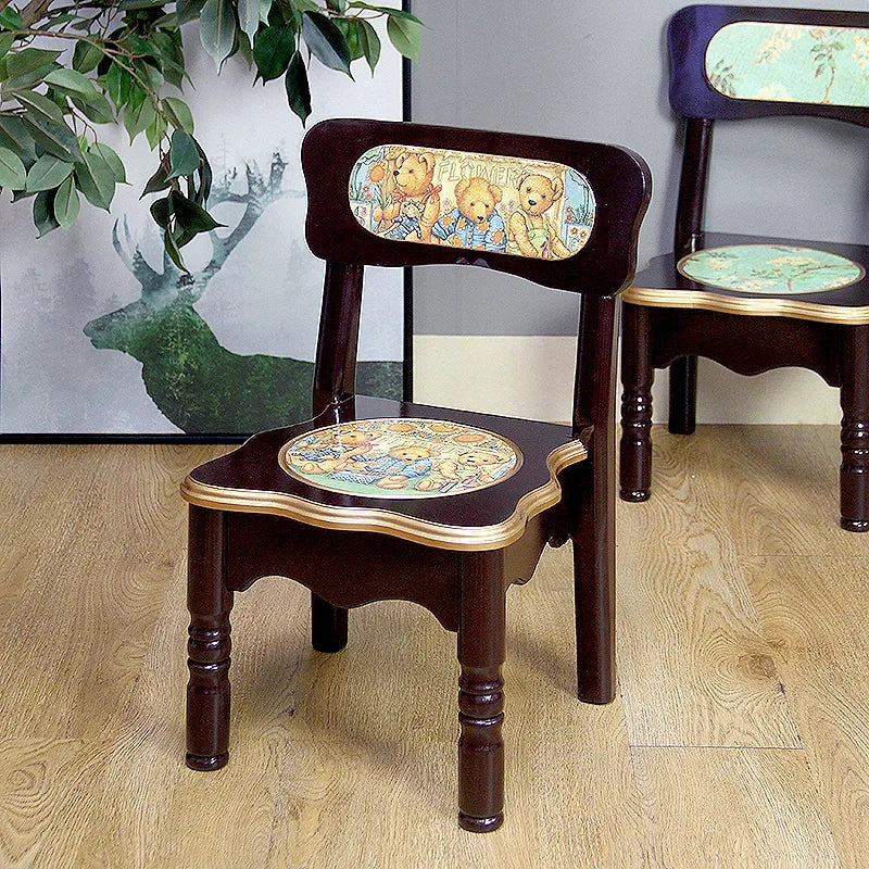 Solid Wood Children Chair Cute Living Room Small Household Adult Short Backrest Study Seat Writing European Designer Furniture