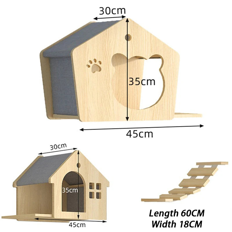 Estante de escalada para gatos montado en la pared, árbol de madera para gatos, casa para esconderse, poste rascador de madera, juguetes rascadores para gatos, productos para mascotas