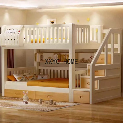 Solid Wood Children Bunk Beds Teen Bunk Parallel Modern Double Beds Same Width High Low Bedroom